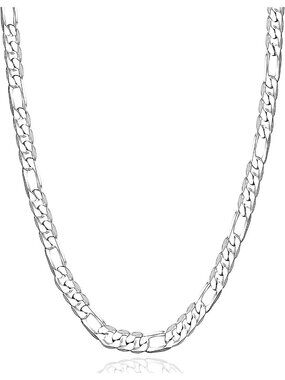 Unisex Sterling Silver 5mm Length 20 Inch 925  Figaro Chain Waterproof Necklace